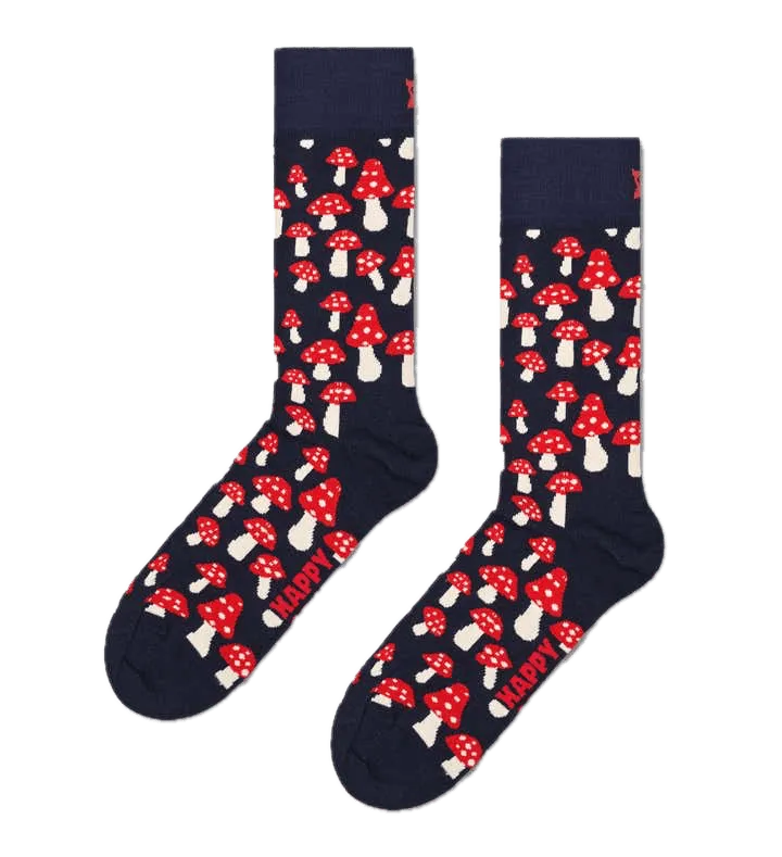 Calcetines Happy Socks Navy Mushroom Crew - ECRU