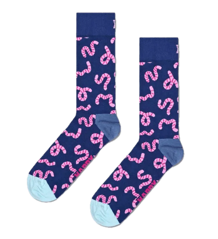 Calcetines Happy Socks Navy Worm Crew - ECRU
