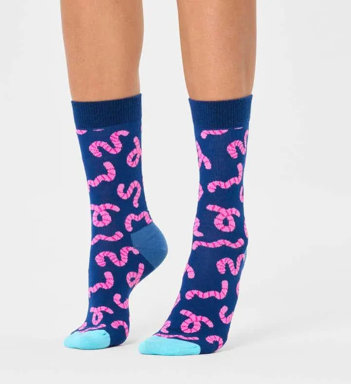 Calcetines Happy Socks Navy Worm Crew - ECRU