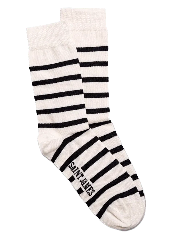 Calcetines Saint James de rayas en jersey de algodón Ecru Marino - ECRU