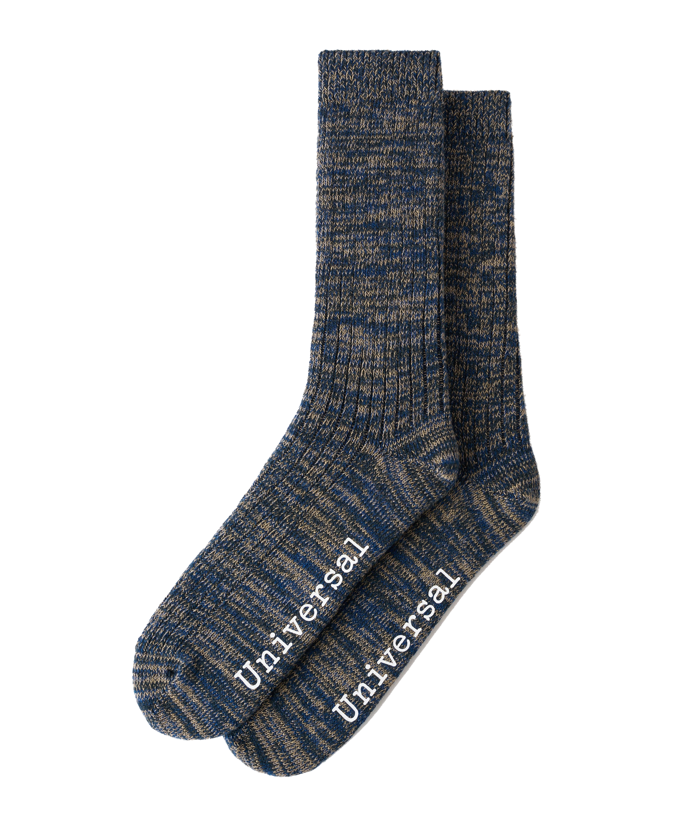Calcetines UNIVERSAL WORKS Slub Knit Slub Sock Dark Navy — vista frontal, fotografía original sin fondo