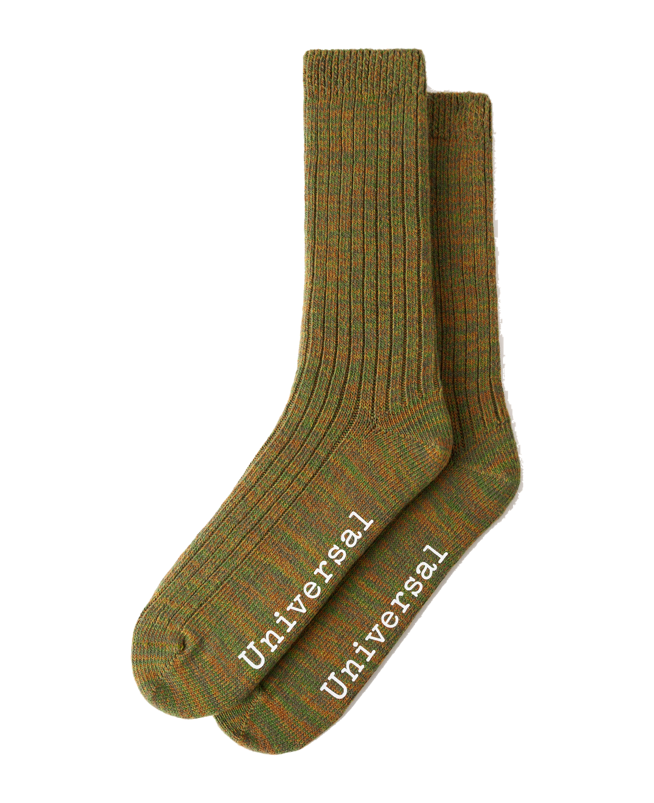 Calcetines UNIVERSAL WORKS Slub Knit Slub Sock Olive — vista frontal, fotografía original sin fondo