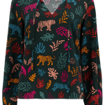 Camisa Sugarhill Candice Frill Dark Green Tiger Cutouts - ECRU