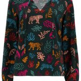 Camisa Sugarhill Candice Frill Dark Green Tiger Cutouts - ECRU