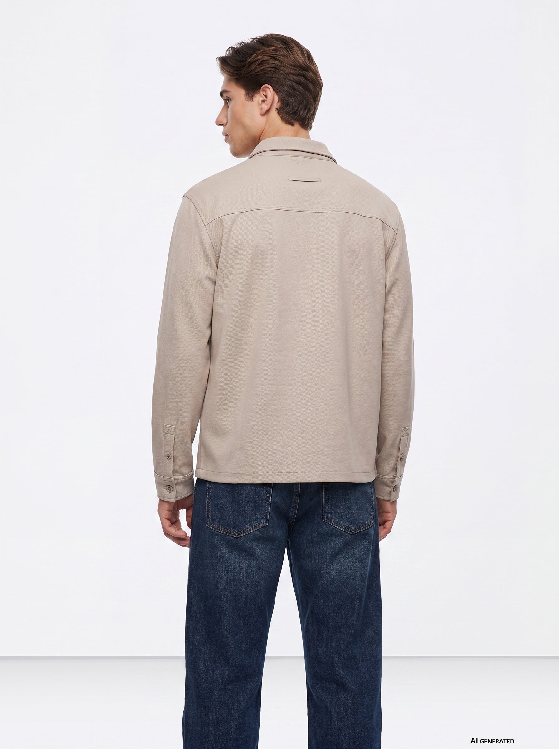 Camisa TIFFOSI Salem beige de manga larga, modelo espalda
