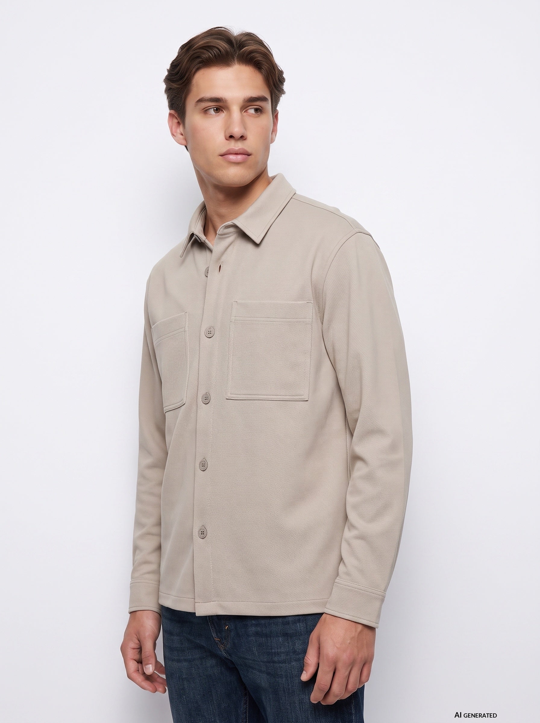 Camisa TIFFOSI Salem beige de manga larga, modelo frontal