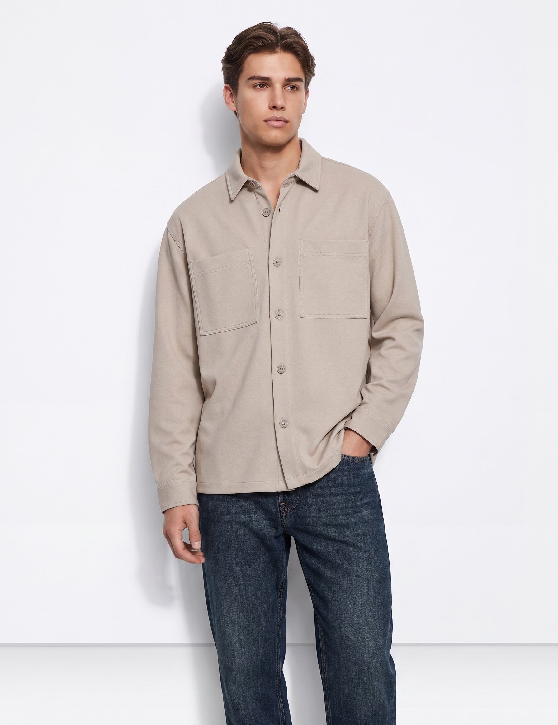 Camisa TIFFOSI Salem beige de manga larga, modelo tres cuartos