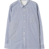 Camisa UNIVERSAL WORKS Queens Cotton Patched Navy — vista frontal, fotografía original sin fondo