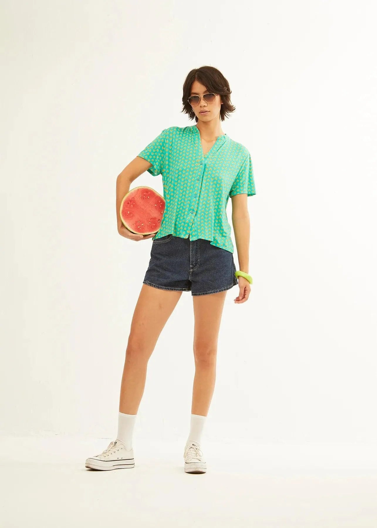 Camisa Xantik Cuello Indy Green Mustard Petals - ECRU