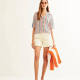 Camisa Xantik Manga Corta Rainbow - ECRU