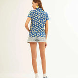 Camisa Xantik M/C Navy Daisy - ECRU
