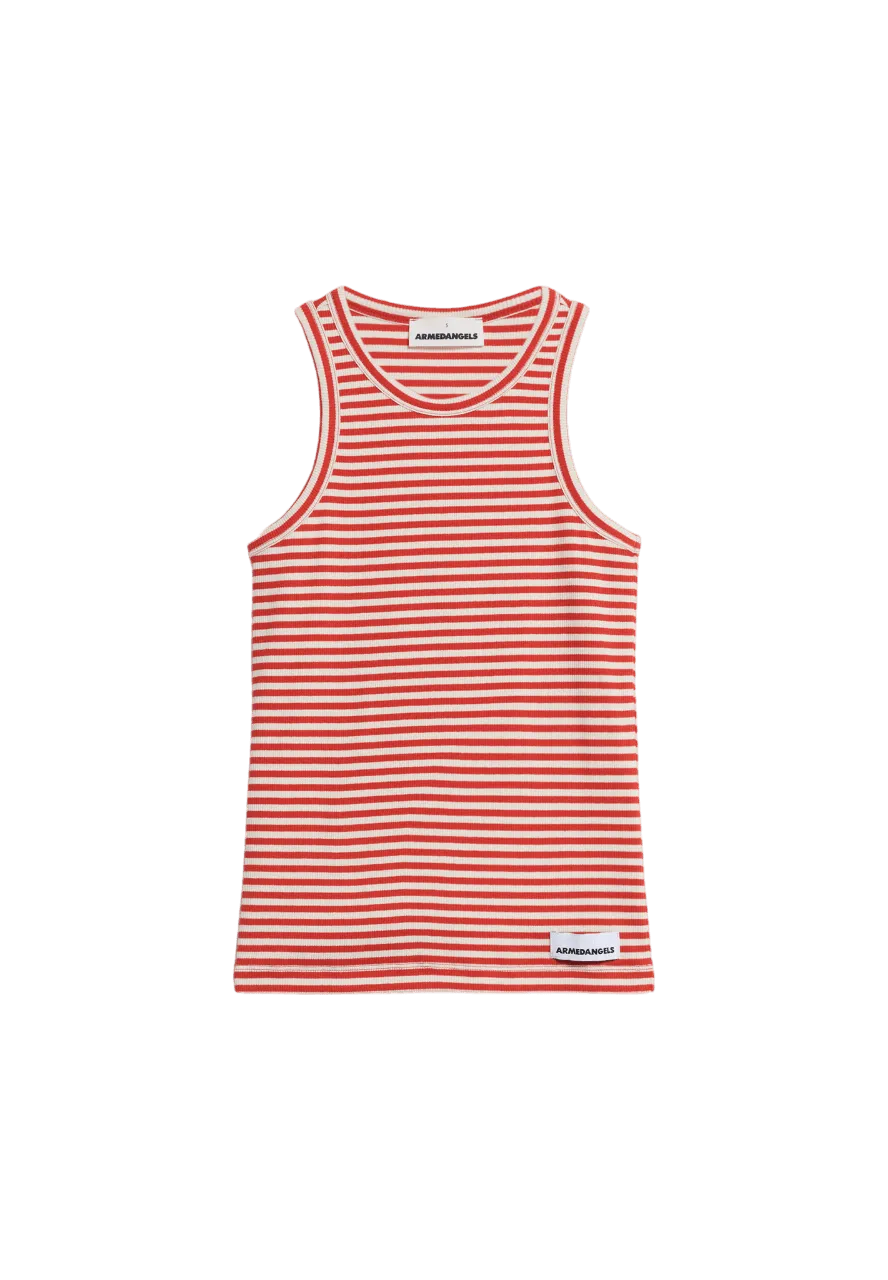 Camiseta ARMEDANGELS Kanitaa Stripes Poppy Red - ECRU