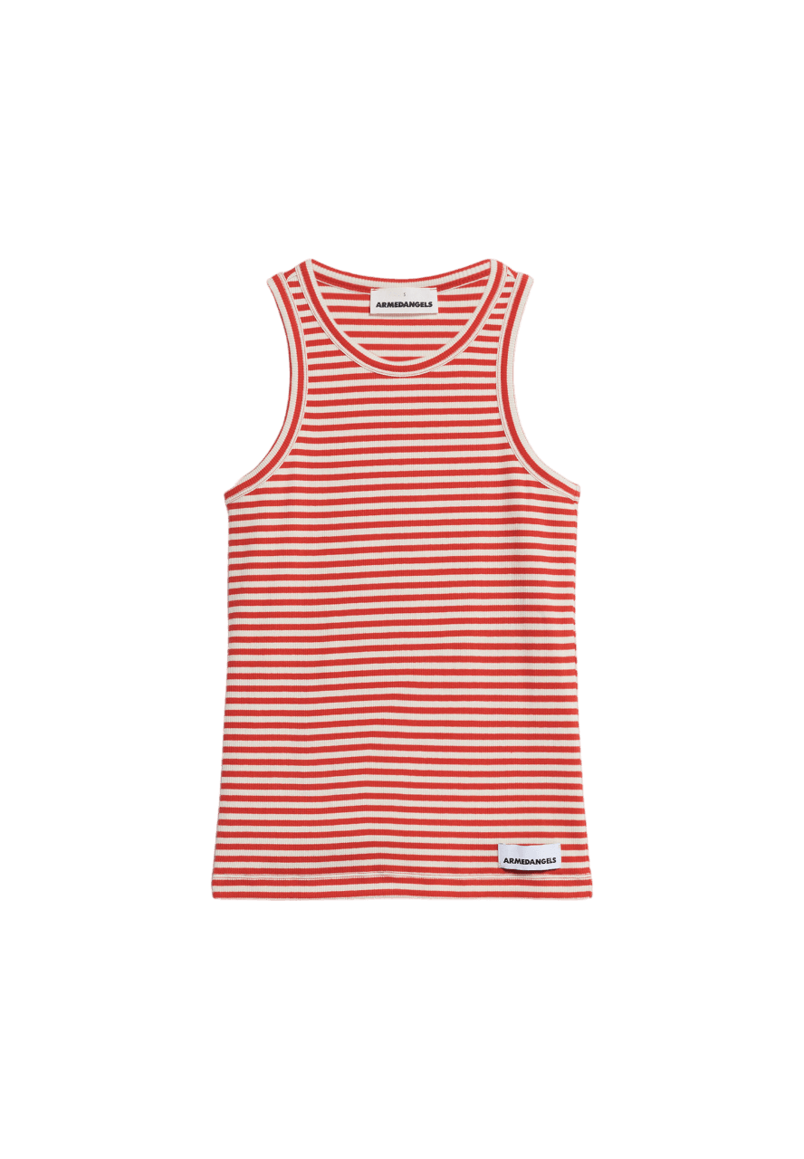 Camiseta ARMEDANGELS Kanitaa Stripes Poppy Red - ECRU