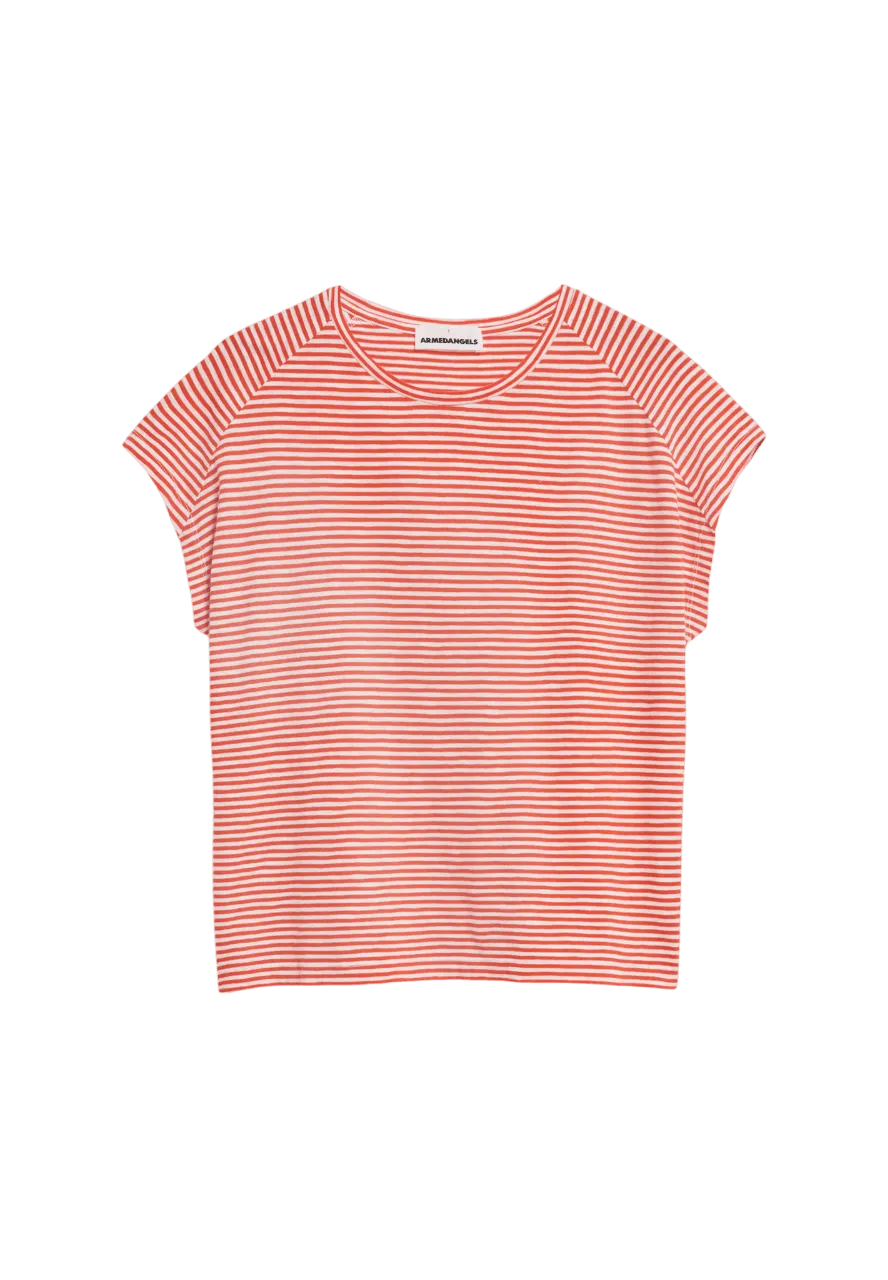 Camiseta Armedangels Oneliaa Lovely Stripes Poppy Red - ECRU