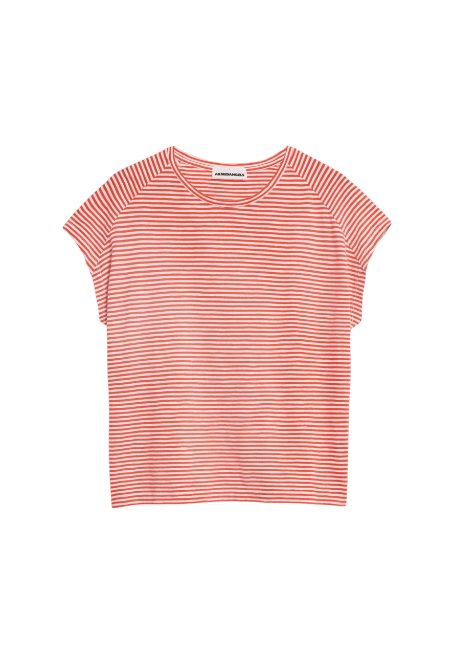 Camiseta Armedangels Oneliaa Lovely Stripes Poppy Red - ECRU