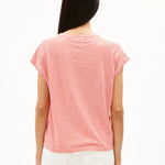 Camiseta Armedangels Oneliaa Lovely Stripes Poppy Red - ECRU