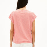 Camiseta Armedangels Oneliaa Lovely Stripes Poppy Red - ECRU