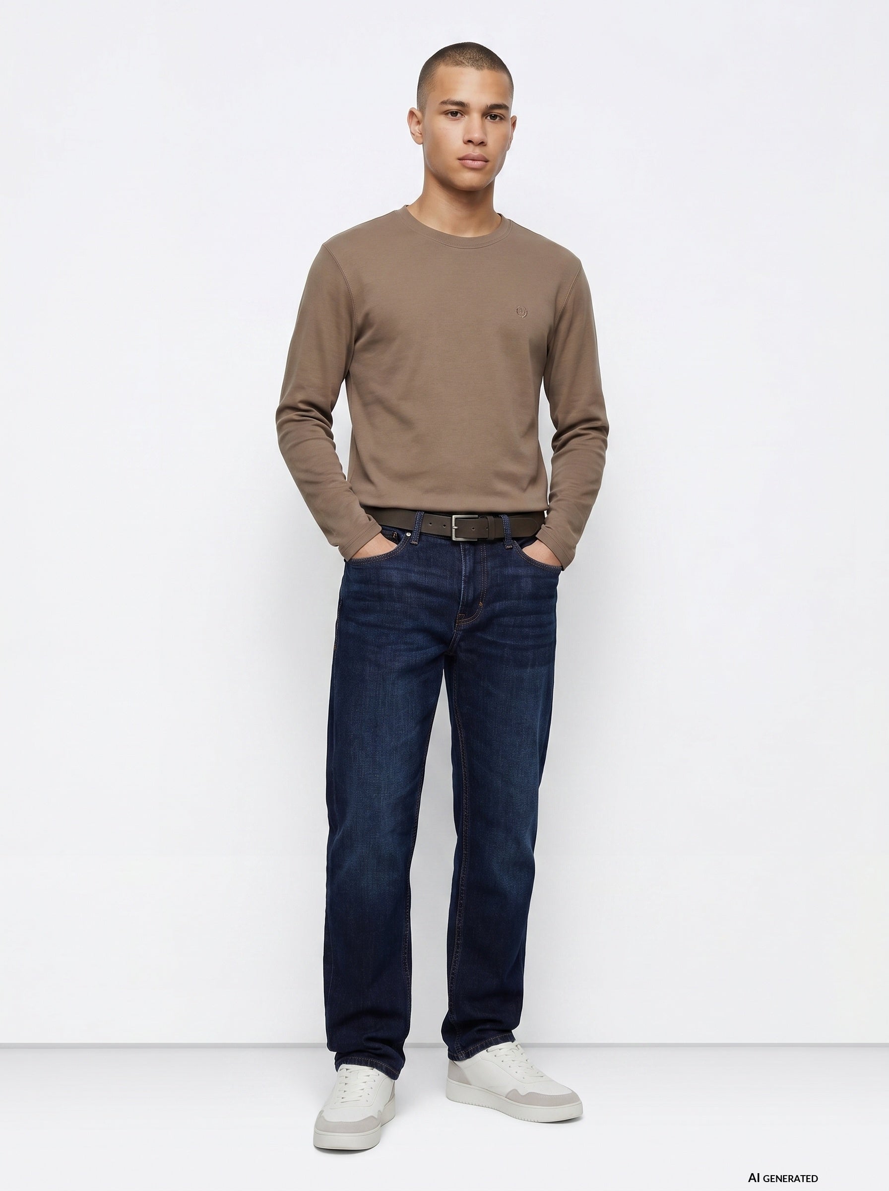 Camiseta de manga larga TIFFOSI Virgil beige, modelo frontal
