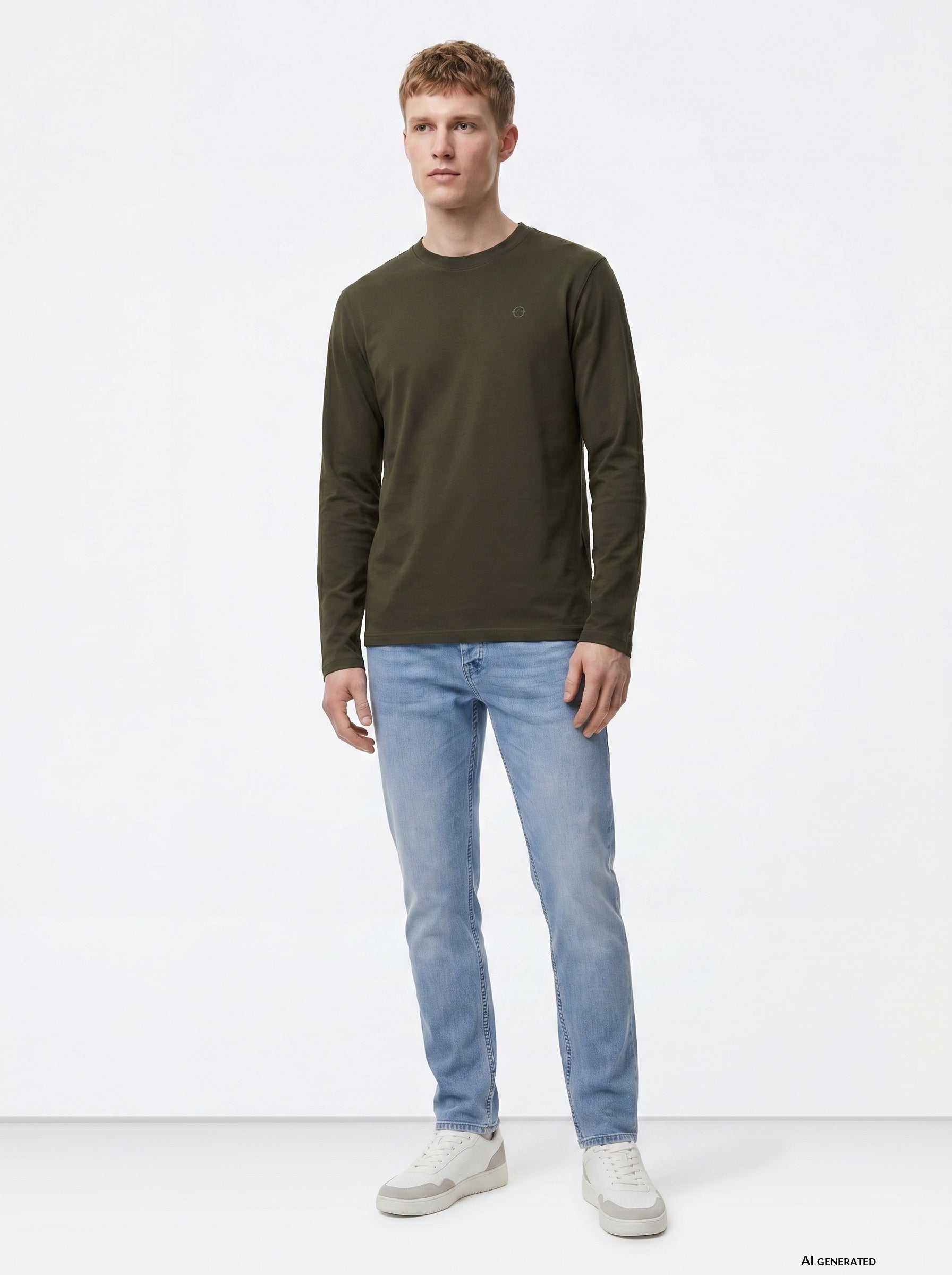 Camiseta de manga larga TIFFOSI Virgil verde oscuro, modelo frontal