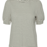 Camiseta de Mujer Vero Moda Manga Corta Abullonada Kerry Stripes Birch/Black - ECRU