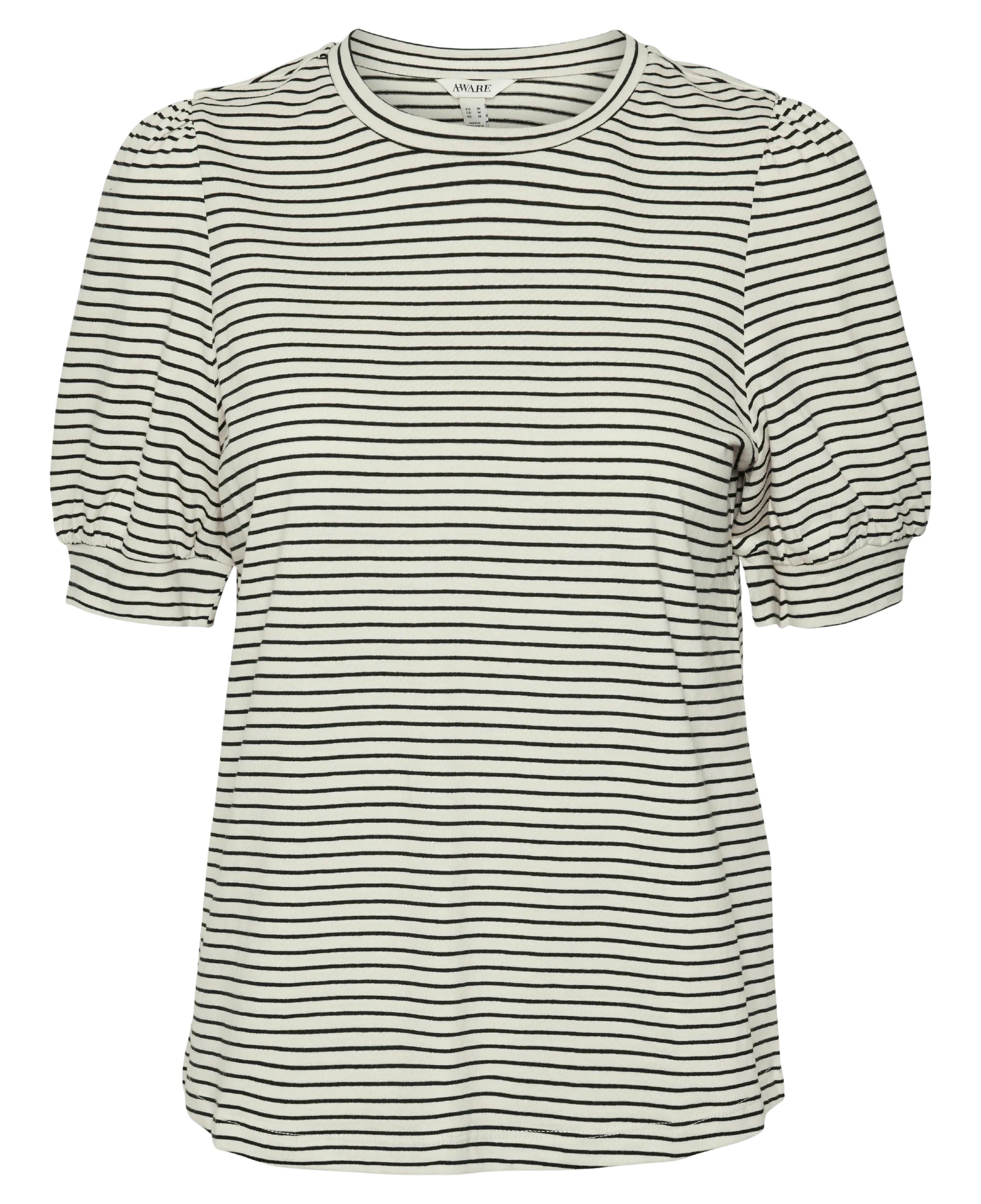 Camiseta de Mujer Vero Moda Manga Corta Abullonada Kerry Stripes Birch/Black - ECRU
