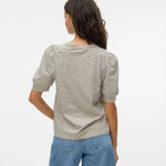 Camiseta de Mujer Vero Moda Manga Corta Abullonada Kerry Stripes Birch/Black - ECRU