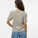 Camiseta de Mujer Vero Moda Manga Corta Abullonada Kerry Stripes Birch/Black - ECRU