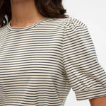 Camiseta de Mujer Vero Moda Manga Corta Abullonada Kerry Stripes Birch/Black - ECRU