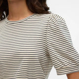 Camiseta de Mujer Vero Moda Manga Corta Abullonada Kerry Stripes Birch/Black - ECRU