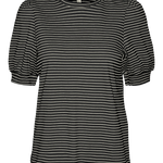 Camiseta de Mujer Vero Moda Manga Corta Abullonada Kerry Stripes Black Birch - ECRU