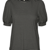 Camiseta de Mujer Vero Moda Manga Corta Abullonada Kerry Stripes Black Birch - ECRU