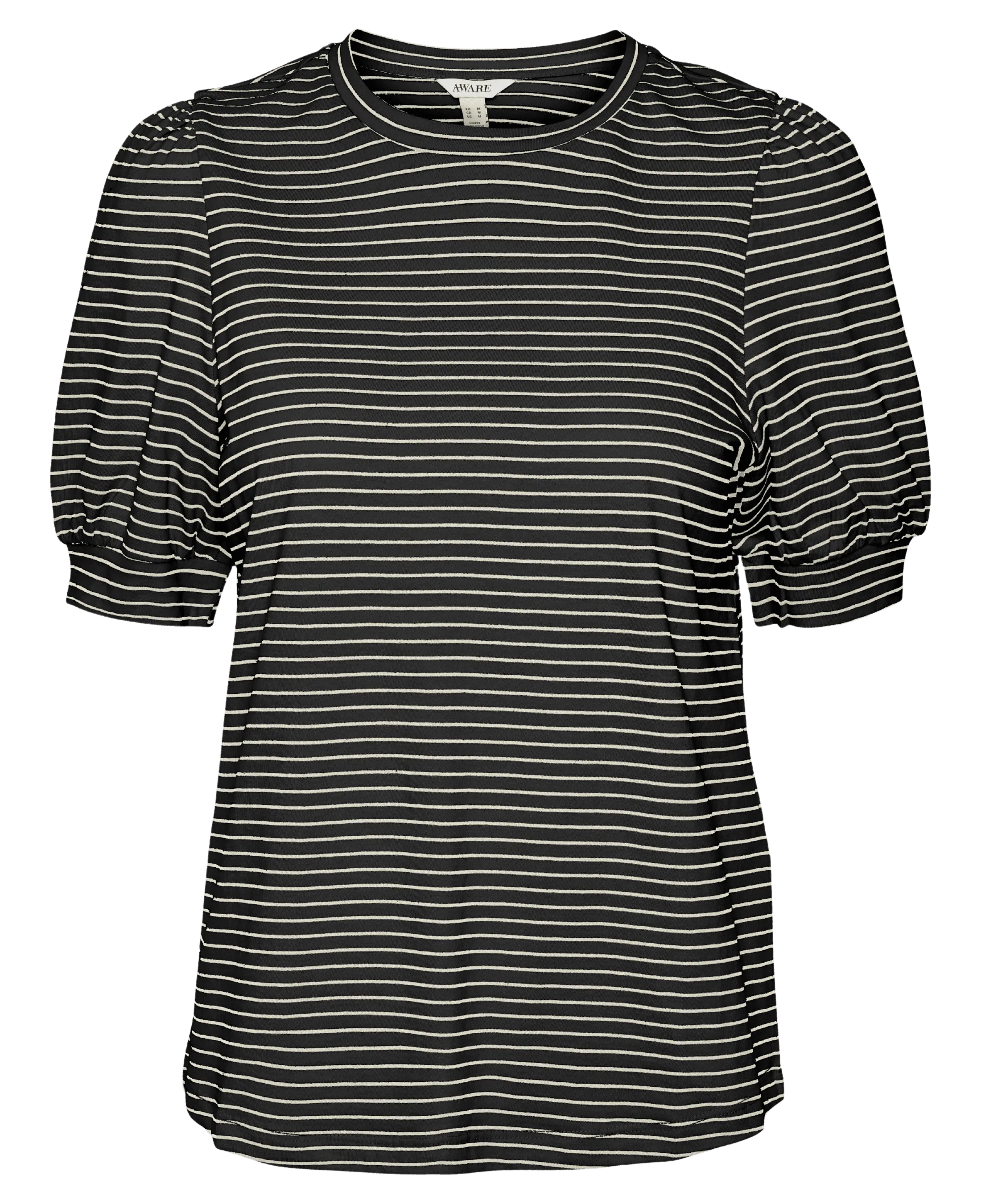 Camiseta de Mujer Vero Moda Manga Corta Abullonada Kerry Stripes Black Birch - ECRU