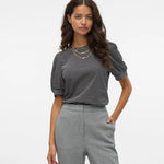 Camiseta de Mujer Vero Moda Manga Corta Abullonada Kerry Stripes Black Birch - ECRU