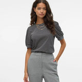 Camiseta de Mujer Vero Moda Manga Corta Abullonada Kerry Stripes Black Birch - ECRU