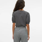 Camiseta de Mujer Vero Moda Manga Corta Abullonada Kerry Stripes Black Birch - ECRU