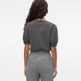 Camiseta de Mujer Vero Moda Manga Corta Abullonada Kerry Stripes Black Birch - ECRU