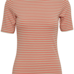 Camiseta ICHI Mira Hot Coral Stripes - ECRU