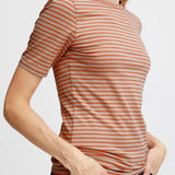 Camiseta ICHI Mira Hot Coral Stripes - ECRU