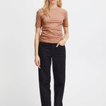 Camiseta ICHI Mira Hot Coral Stripes - ECRU