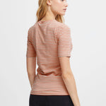 Camiseta ICHI Mira Hot Coral Stripes - ECRU