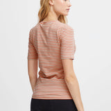 Camiseta ICHI Mira Hot Coral Stripes - ECRU