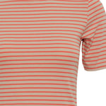 Camiseta ICHI Mira Hot Coral Stripes - ECRU