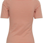 Camiseta ICHI Mira Hot Coral Stripes - ECRU