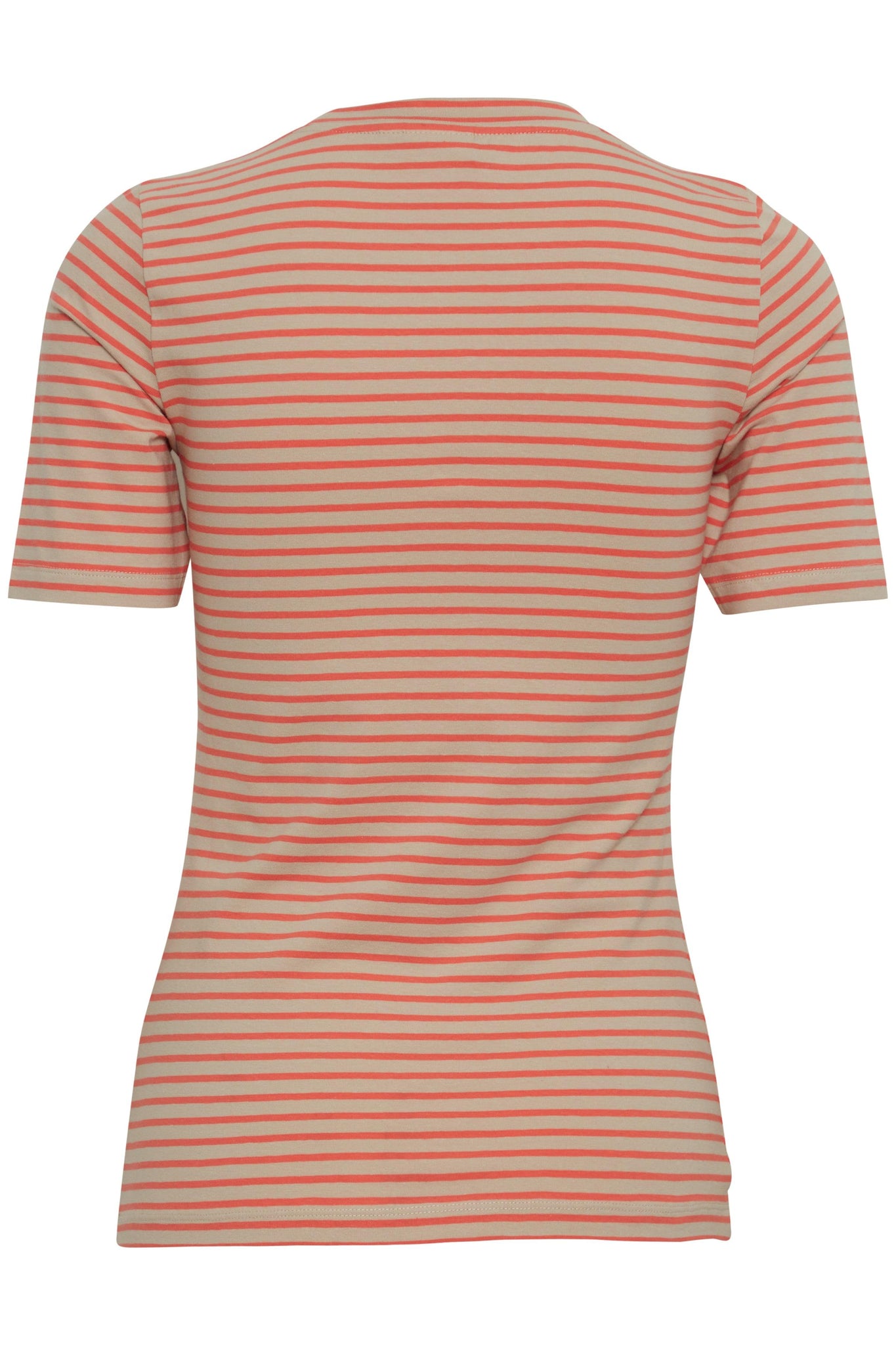 Camiseta ICHI Mira Hot Coral Stripes - ECRU