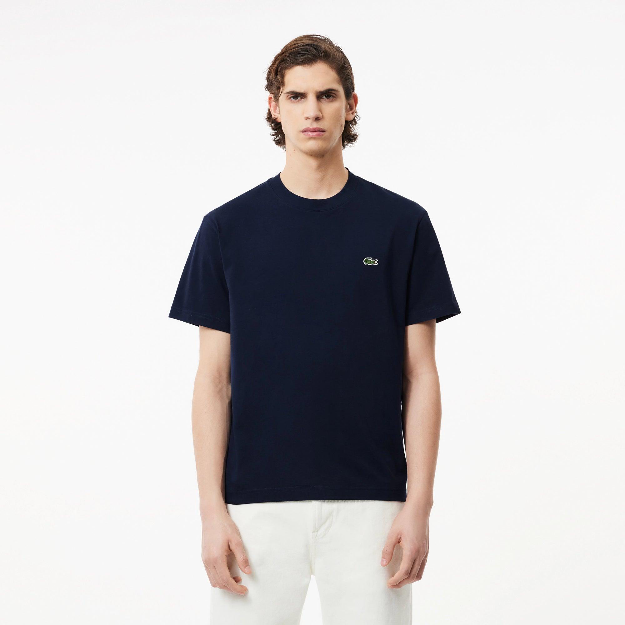 Camiseta Lacoste de Corte Clásico de Punto de Algodón Azul Marina - ECRU