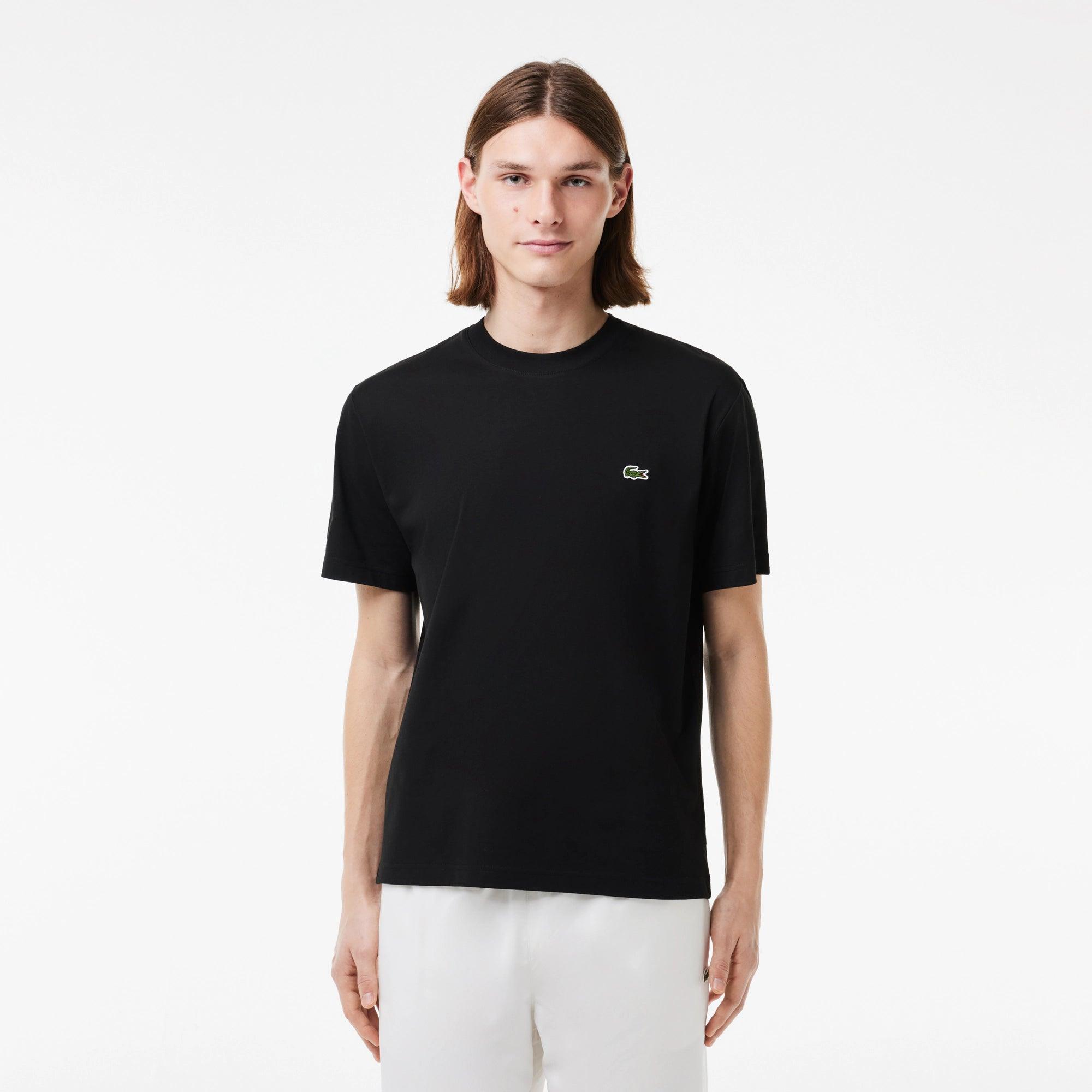 Camiseta Lacoste de Corte Clásico de Punto de Algodón Negra - ECRU
