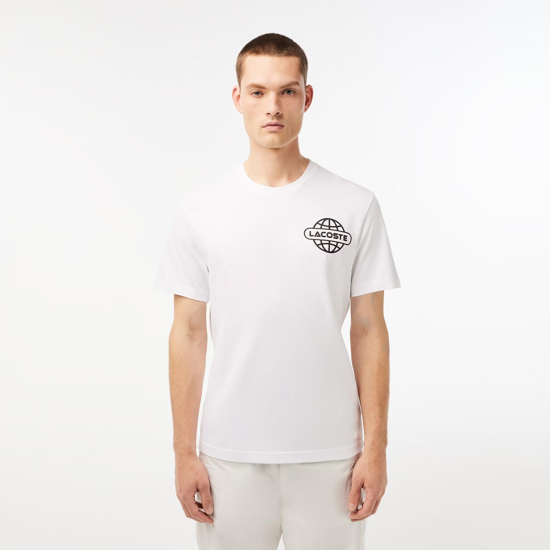 Camiseta Lacoste de punto de algodón grueso con estampado - ECRU
