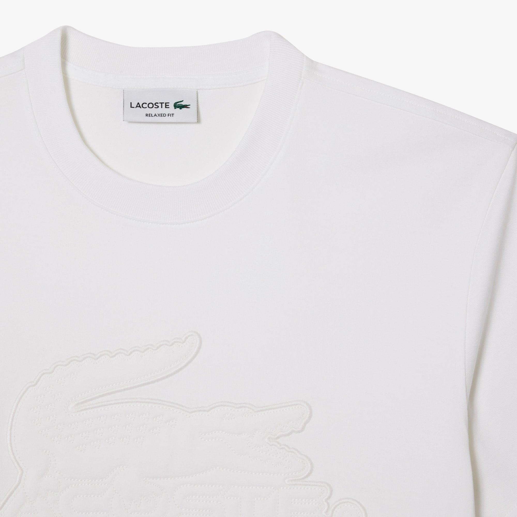 Camiseta Lacoste relaxed fit en punto acolchado con insignia - ECRU