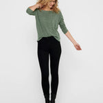 Camiseta ONLY Alba Oversize 3/4 Dark Green Bay - ECRU