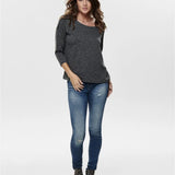 Camiseta ONLY Alba Oversize 3/4 Dark Grey Melange - ECRU